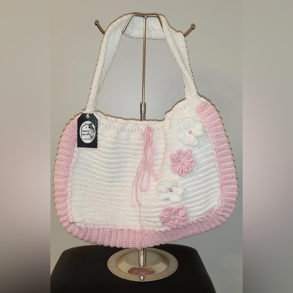 Medium size pink and white handmade handbag